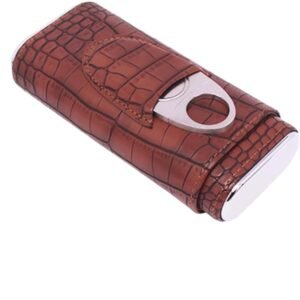 porta puros amancy cafe claro cocodrilo con cortador metálico incluido