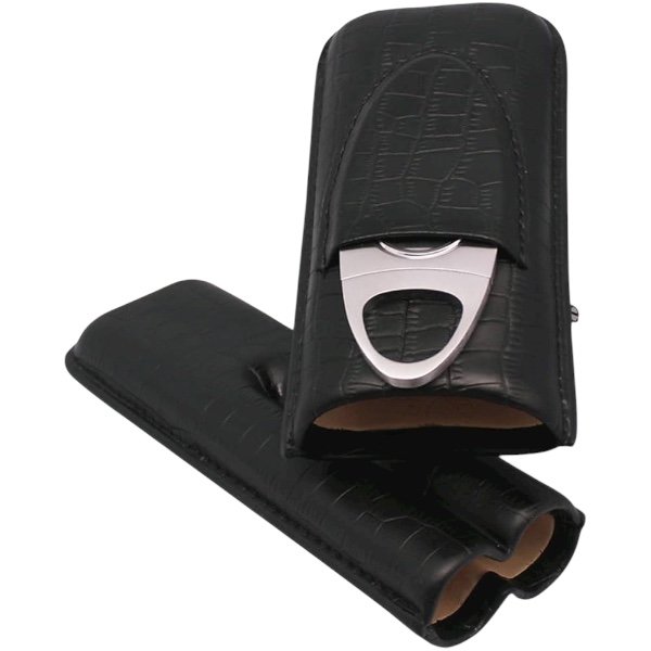 porta puros amancy negro cocodrilo con cortador metálico incluido