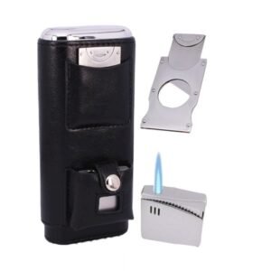 porta puros amancy negro liso cortador y encendedor incluido