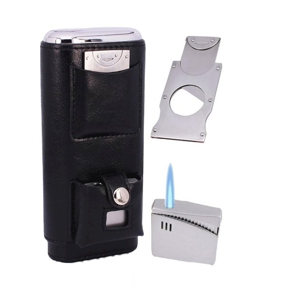 porta puros amancy negro liso cortador y encendedor incluido